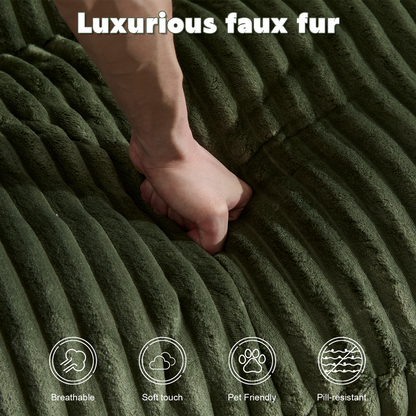 Doppelte Chaise-Lounge-Stuhl für Innenräume, Überdimensionierte Bezogene Schlafcouch Cloud-Sofa, Tief Sitzender Luxus-Sofabett, Sektionelles Sofa mit Chaise-Lounge und Loveseat, Corduroy-Lesestuhl für das Wohnzimmer, Keine Montage erforderlich, Grün