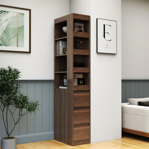 70,87 H Display-Schrankschrank, 4-stufiges Regal, 3 Seitentische & 4 kleine Display-Regale, moderner hölzerner hoher Bücherschrank für Wohnzimmer und Home Office