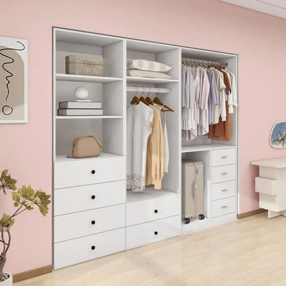Livelylodge Modulares Kleiderschrank - Freistehender Weißer Schrank mit Geräumigen Stauraumregalen und Kleiderstangen 70,86"B x 16,04"T x 70,86"H