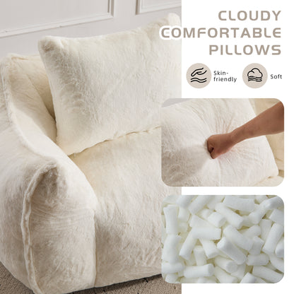 Riesiges Sitzsacksofa für Erwachsene, ultra weiches flauschiges Zweiersofa aus Sitzsäcken, überdimensionierter Chaiselongue-Stuhl für Innenräume im Wohnzimmer und Schlafzimmer, keine Montage erforderlich, gemütlicher Lesesessel mit Kissen, weiß