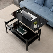 Glas-Hebetisch-Couchtisch, Modernes Einfaches 2-Lagiges Temperglas-Couchtisch für das Wohnzimmer, Schwarz