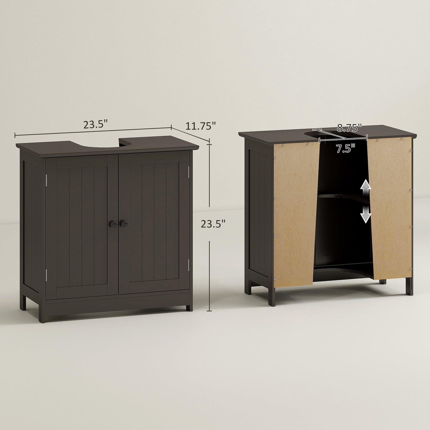 Badezimmer-Waschbeckenunterschrank, Unterschrank für das Badezimmer mit 2 Türen und einstellbarem Regal, Kaffee