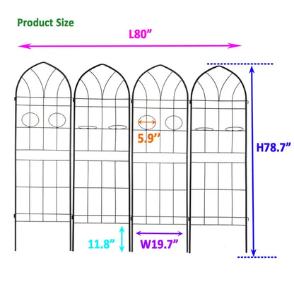 4er-Set Metall-Gartenspaliere 200 cm x 50 cm Rostfreies Spalier für Kletterpflanzen Außen Blütentraube Unterstützung Schwarz