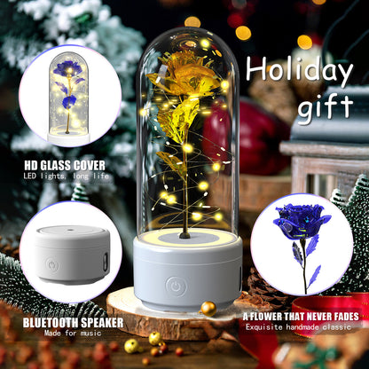 Kreatives 2-in-1 Rosenblumen-LED-Licht und Bluetooth-kompatibler Lautsprecher Valentinstag-Geschenk Rosenleuchtendes Nachtlicht-Ornament mit Glasabdeckung