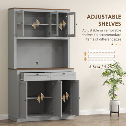 71 Küchen-Speisekammer-Schrank mit Mikrowellenständer, Küchenschrank mit 2 Schubladen und einstellbaren Regalen, Grau