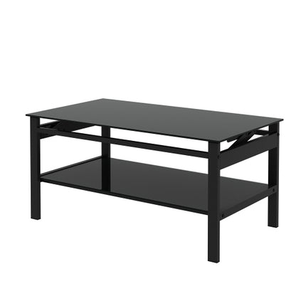 Glas-Hebetisch-Couchtisch, Modernes Einfaches 2-Lagiges Temperglas-Couchtisch für das Wohnzimmer, Schwarz