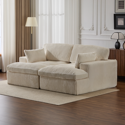 Doppel-Liege-Stuhl für Innenräume, Überdimensionierte Bezogene Schlafcouch Wolken-Sofa, Tief Sitzender Luxus-Sofabett, Ecksofa mit Liege und Sessel, Corduroy-Lesestuhl für das Wohnzimmer, Keine Montage erforderlich, Weiß