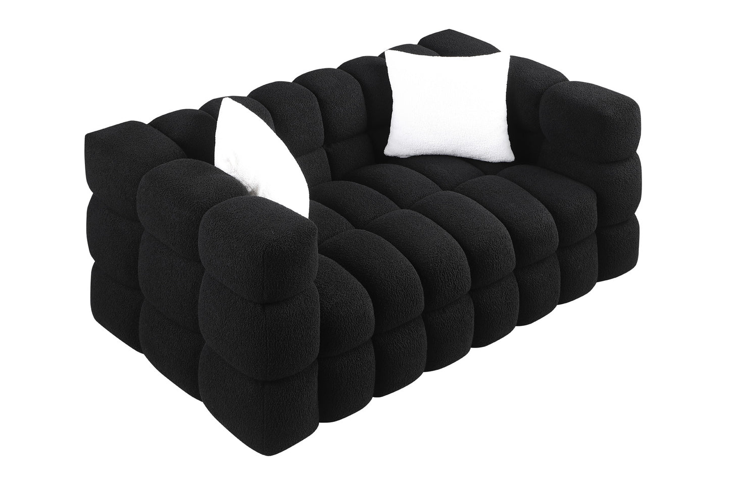62,2 Länge, 35,83 Zoll Tiefe, menschliche Körperstruktur für US-Amerikaner, Marshmallow-Sofa, Bouclé-Sofa, SCHWARZ Farbe, 2-Sitzer