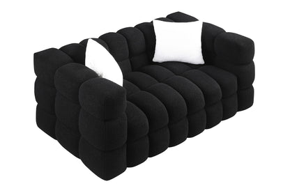 62,2 Länge, 35,83 Zoll Tiefe, menschliche Körperstruktur für US-Amerikaner, Marshmallow-Sofa, Bouclé-Sofa, SCHWARZ Farbe, 2-Sitzer