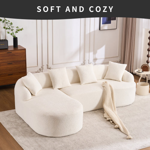 LY-022 Graue Kompressionssofa, Kombination aus Chaise Longue und 3-Sitzer, Holzmaserung-Chenille-Stoff, Voll-Schwamm-Kompressionssofa, kombinierte Sofa mit 4 Kissen für Wohnzimmer-Möbel in der Wohnung