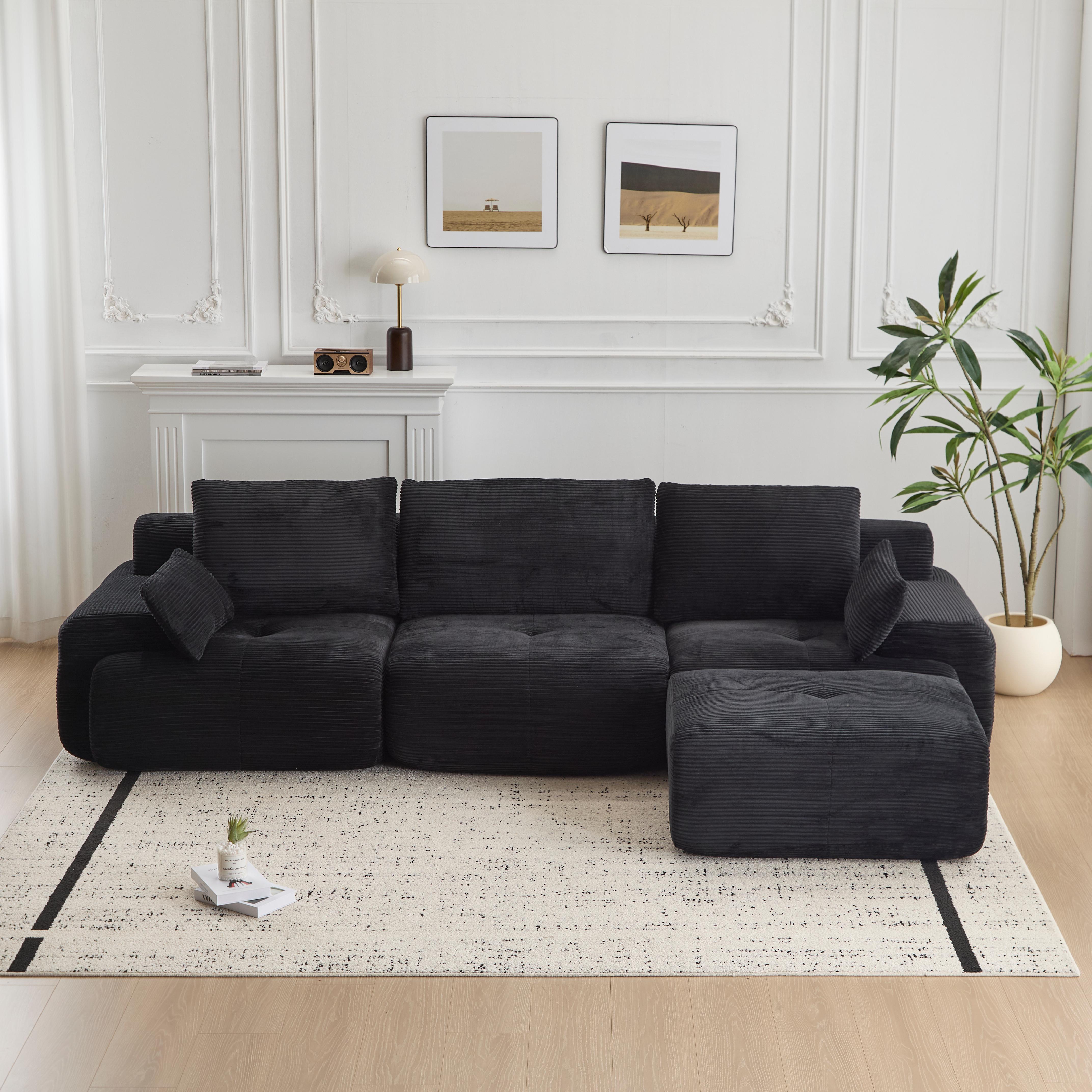 Moderne Kompressions-Memory-Schaum-Sofa, Große Ecksofas für das Wohnzimmer, Haustierfreundliches Wolkenmodulares Ecksofa, Kordstoff, Extra Tiefes Zweiersofa, Keine Montage erforderlich, Schwarz