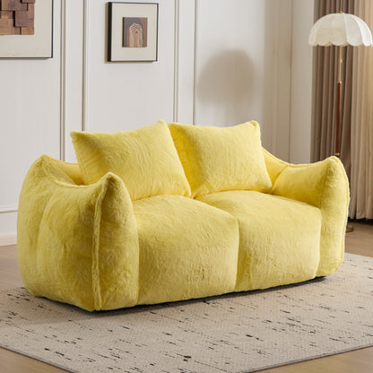 Riesiges Sitzsacksofa für Erwachsene, ultra weiches, flauschiges Zweiersofa aus Sitzsäcken, überdimensionierter Chaise-Lounge-Sessel für Innenräume im Wohnzimmer oder Schlafzimmer, keine Montage erforderlich, gemütlicher Lesesessel mit Kissen, Gelb