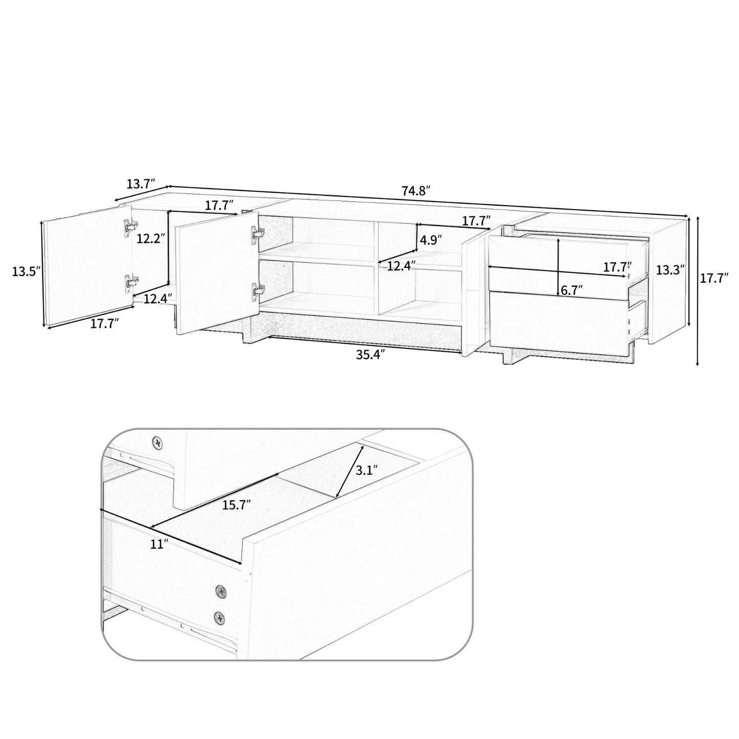 Contemporary White & Black TV Stand, Unique Style Console For TVs