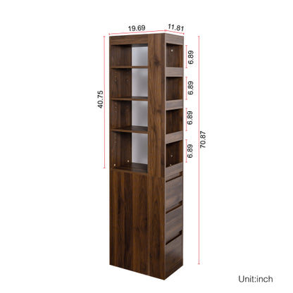 70,87 H Display-Schrankschrank, 4-stufiges Regal, 3 Seitentische & 4 kleine Display-Regale, moderner hölzerner hoher Bücherschrank für Wohnzimmer und Home Office