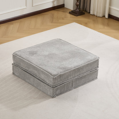 Kompressions-Mahjong-Sofa, umklappbares Boden-Sofabett, DIY knochenloses modulares Sektionssofa, keine Montage erforderlich, Kreisförmiger Fleece-Stoff, 1 Hocker, Hellgrau
