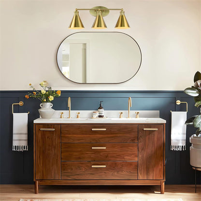 Badezimmer 3-Licht-Beleuchtung Armaturen über dem Spiegel, 24-Zoll Gold Badezimmer Rostschutz-Wandlampe für Badezimmer Dusche Toilette E26 Glühbirnen