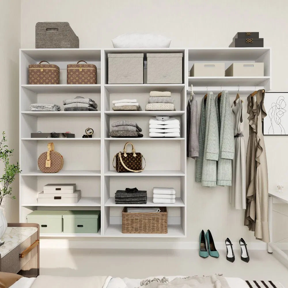 Livelylodge Modulares Kleiderschrank - Freistehender Weißer Schrank mit Geräumigen Stauraumregalen und Kleiderstangen 70,86"B x 16,04"T x 70,86"H