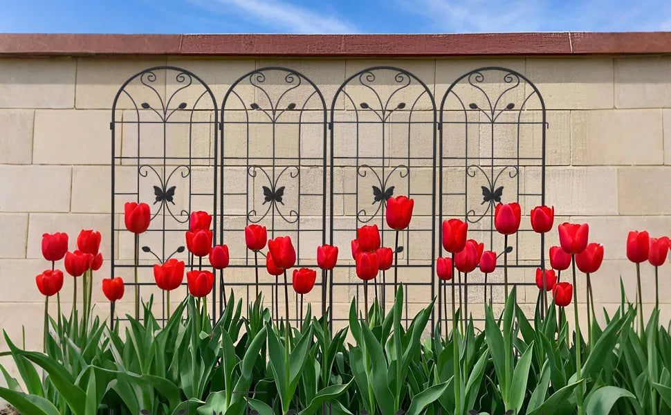 4er-Set Metall-Gartenspaliere 220 cm x 50 cm Rostfreies Spalier für Kletterpflanzen Außen-Blütenstütze