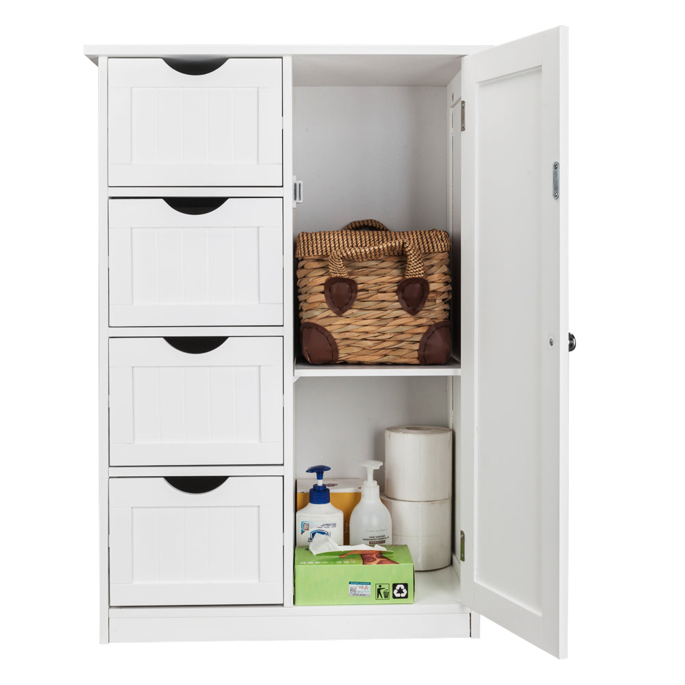 White Bathroom Storage Cabinet Four-Drawer Design
