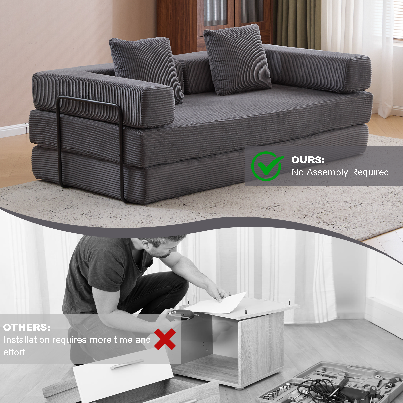 Dark Grey Corduroy Sofa Bed