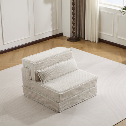 Kompressions-Mahjong-Sofa, Umwandelbares Boden-Sofabett, DIY Knochenloses Modulares Sektionalsofa, Keine Montage Erforderlich, Kreisförmiger Fleece-Stoff, Überdimensioniertes Einzelsofa mit 1 Kissen, Weiß