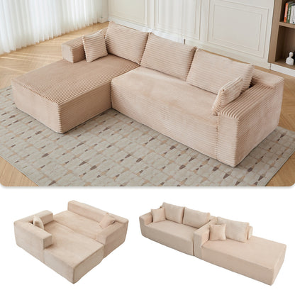 L-Shaped Compression Sofa Bed, Convertible Sectional Sofa With Pillow Back Support - Foldable Floor Couch Lounger, Corduroy Fabric Futon Sleeper For Living Room, Bedroom, Game Room NO TEMU