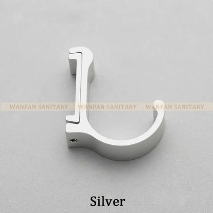 Silver metallic candy color metal wall hook with sleek curved design and flat mounting base for bathroom towels and coats