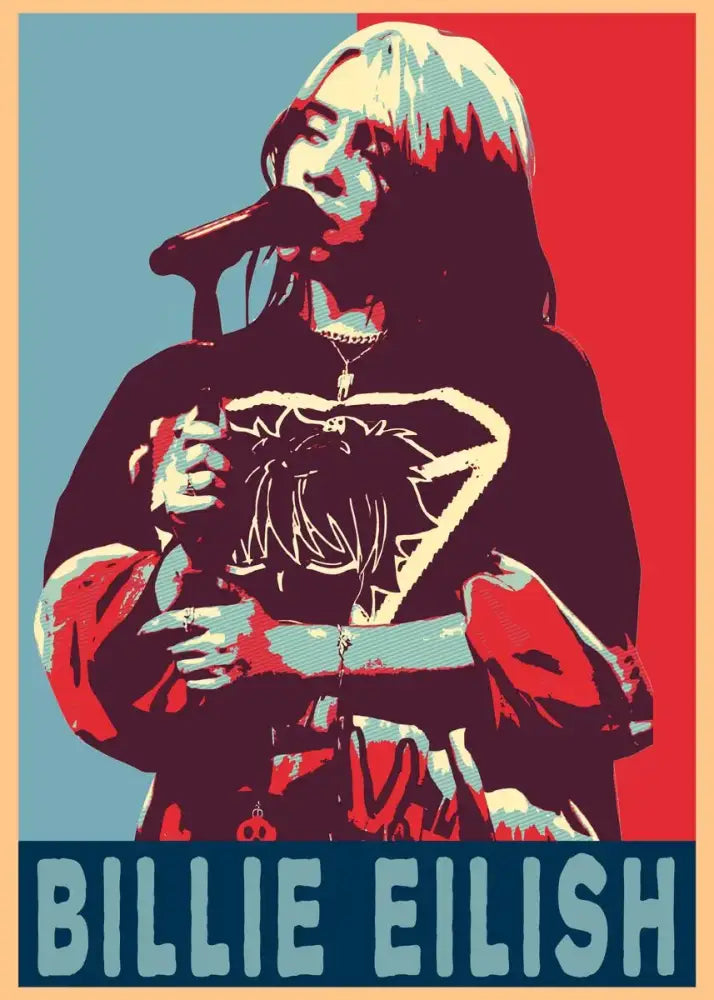 Stylized pop art canvas art print of singer b-billies in black hoodie holding microphone for home decor by decorbites