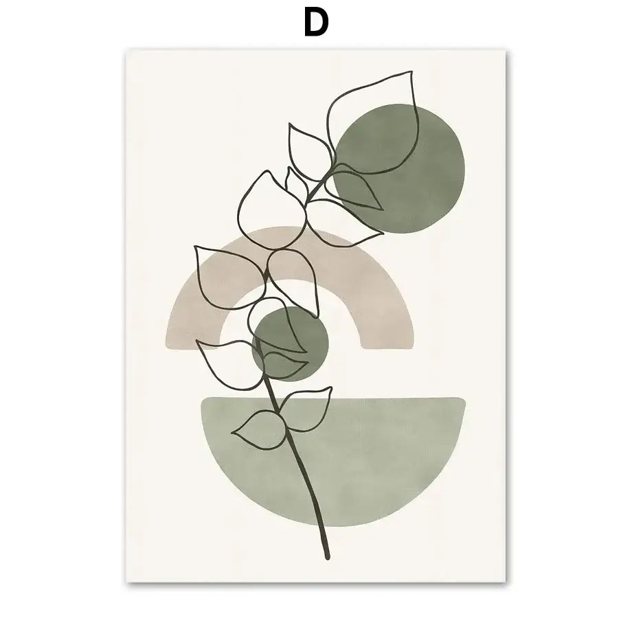 Decorbites™ abstract geometric leaves vintage boho canvas wall art with minimalist plant branch and sage green shapes