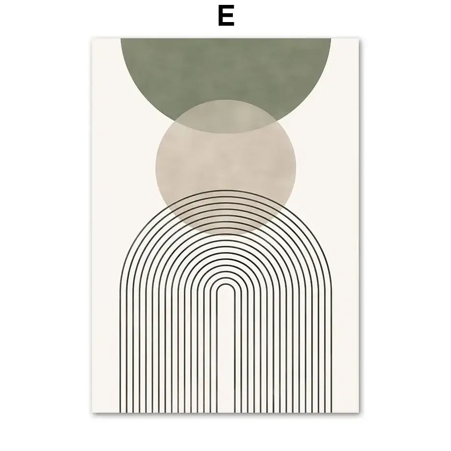Decorbites™ abstract geometric canvas wall art with muted green and beige leaves vintage boho design on off-white background