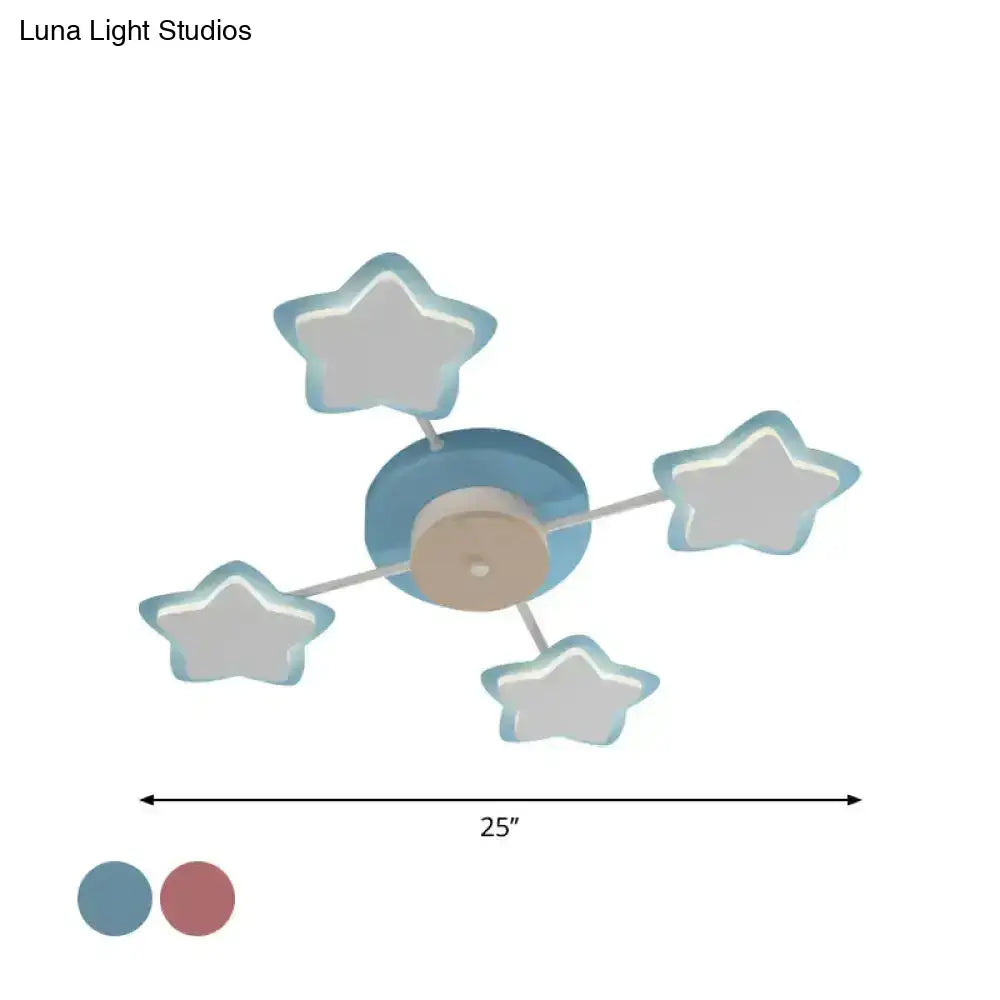 Blue star-shaped acrylic pink blue led flush mount ceiling light with frosted glass stars for bedroom use