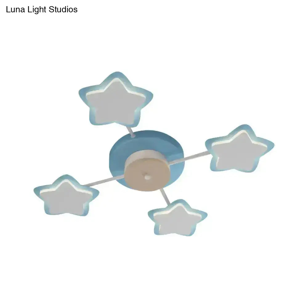 Blue star-shaped cartoon acrylic pink blue led flush mount ceiling light with central circular base for bedroom