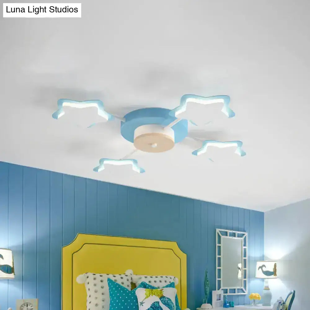 Blue and white led ceiling fan with whimsical cloud-shaped light arms for cartoon acrylic pink blue bedroom decor