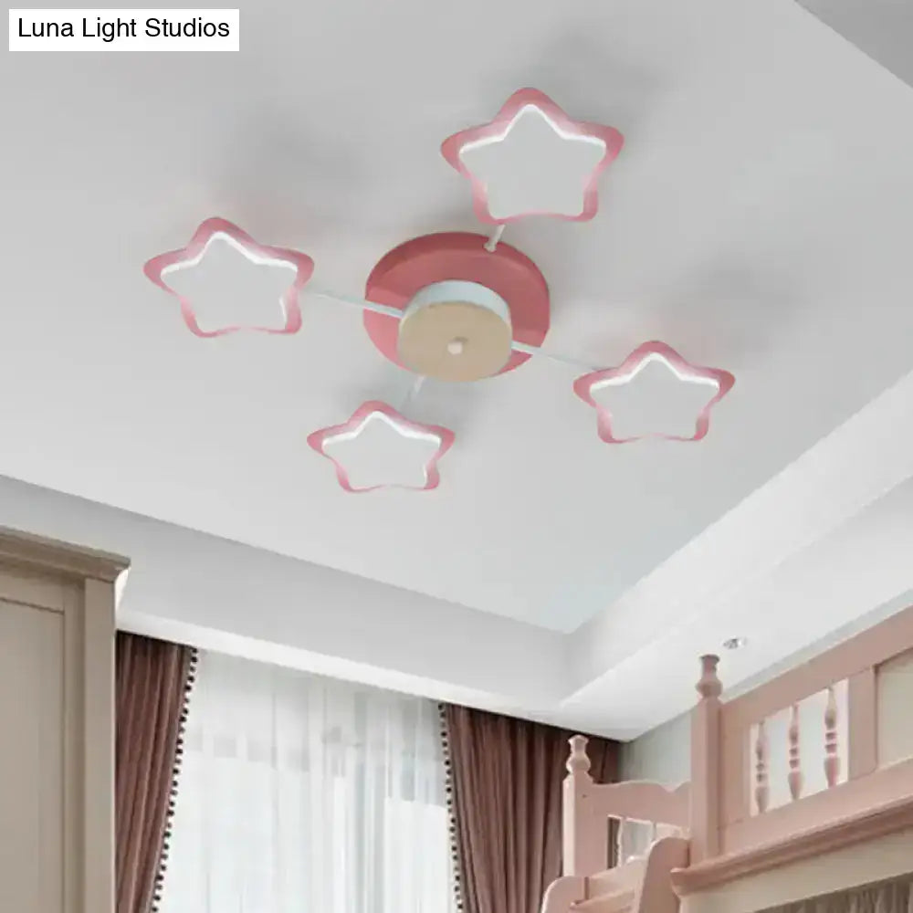 Pink blue cartoon acrylic pink star-shaped led flush mount ceiling light with central base for bedroom use