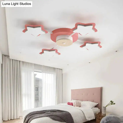 Pink blue cartoon acrylic pink star led flush mount ceiling light with white panels for bedroom lighting