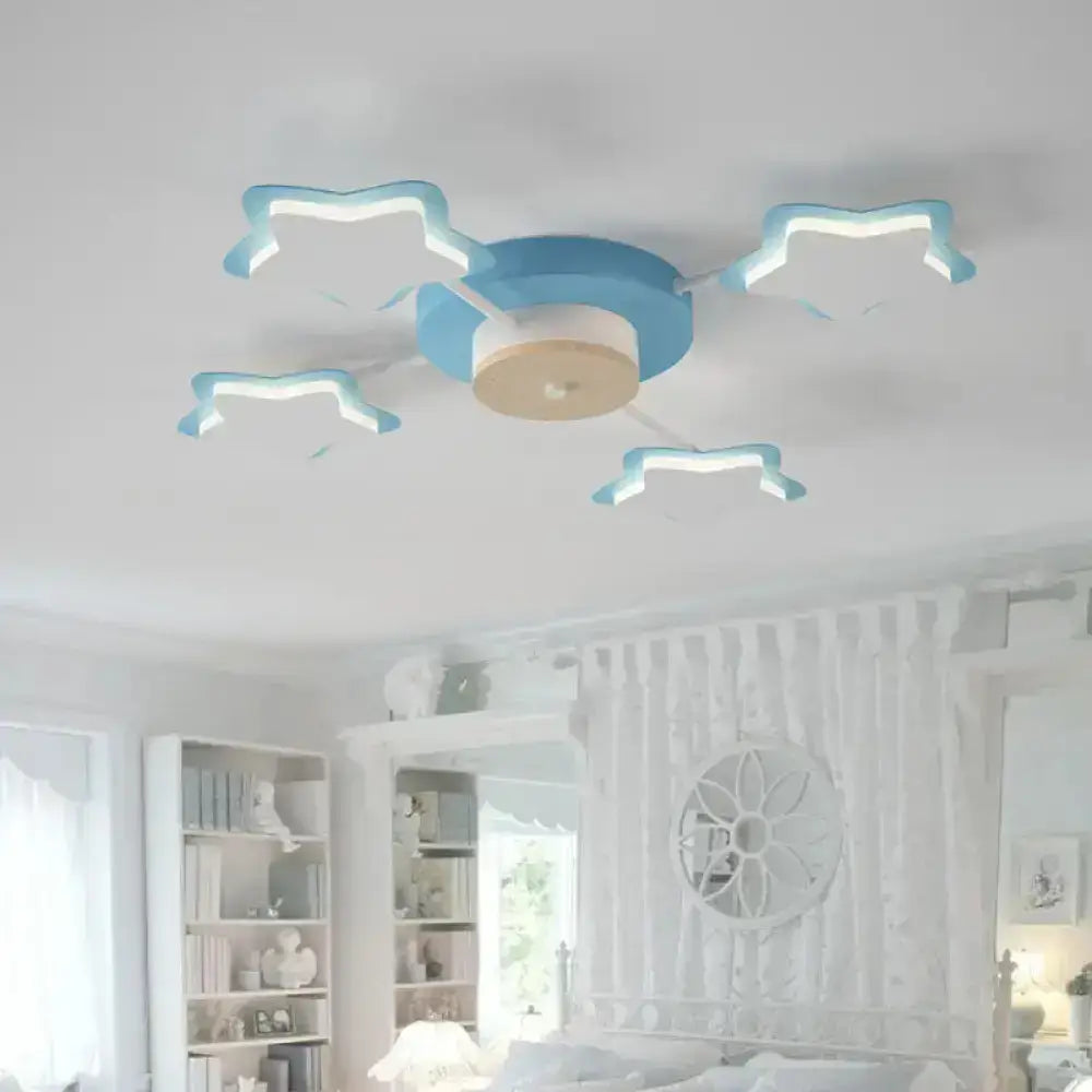 Blue and white cloud-shaped acrylic pink blue led flush mount ceiling light fixture for bedroom cartoon style