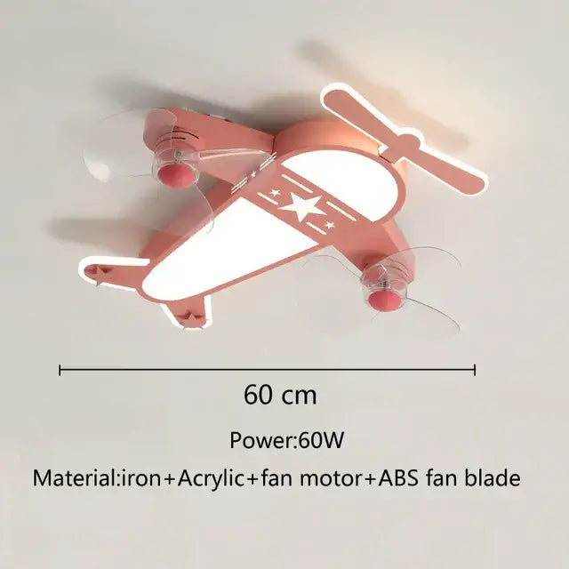Pink decorbites cartoon aircraft ceiling light shaped like an airplane with white illuminated body and star decals for bedroom