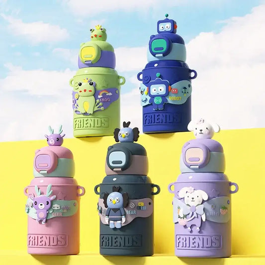 Colorful stainless steel decorbites cartoon animals insulated mug with playful character decals for kids kitchen use