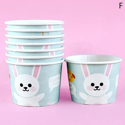 Light blue paper cups featuring a cute white bunny and i love you text from decorbites cartoon paper cups set