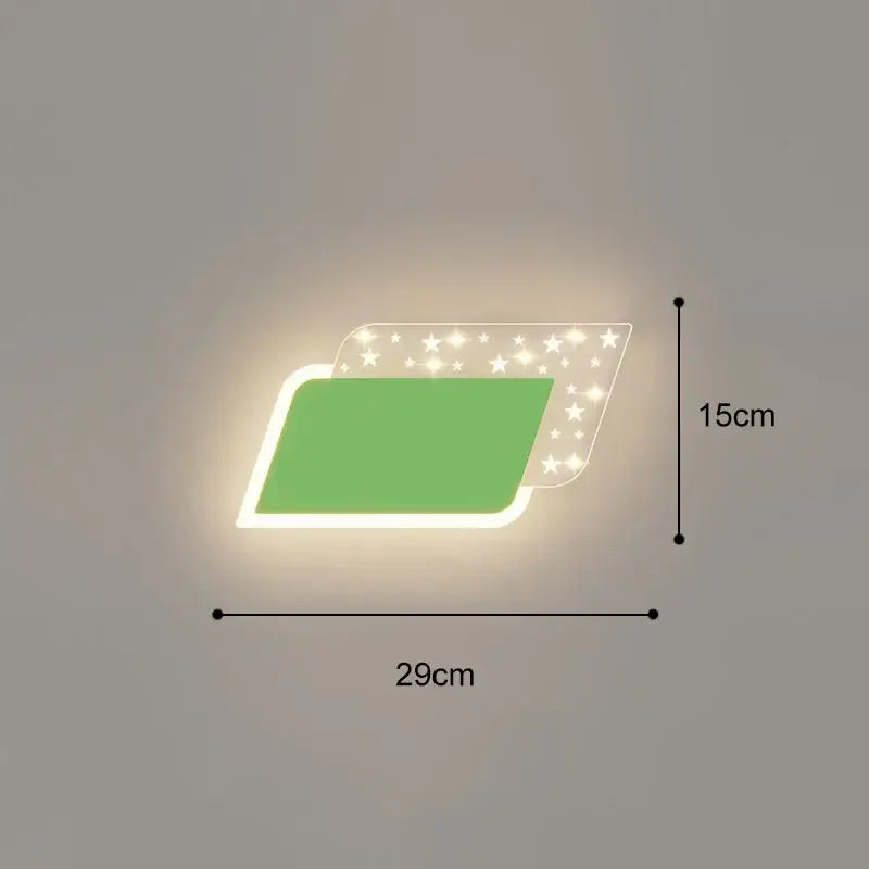 Modern green and clear star-patterned led wall lamp with sleek rectangular design for cartoon wall decor