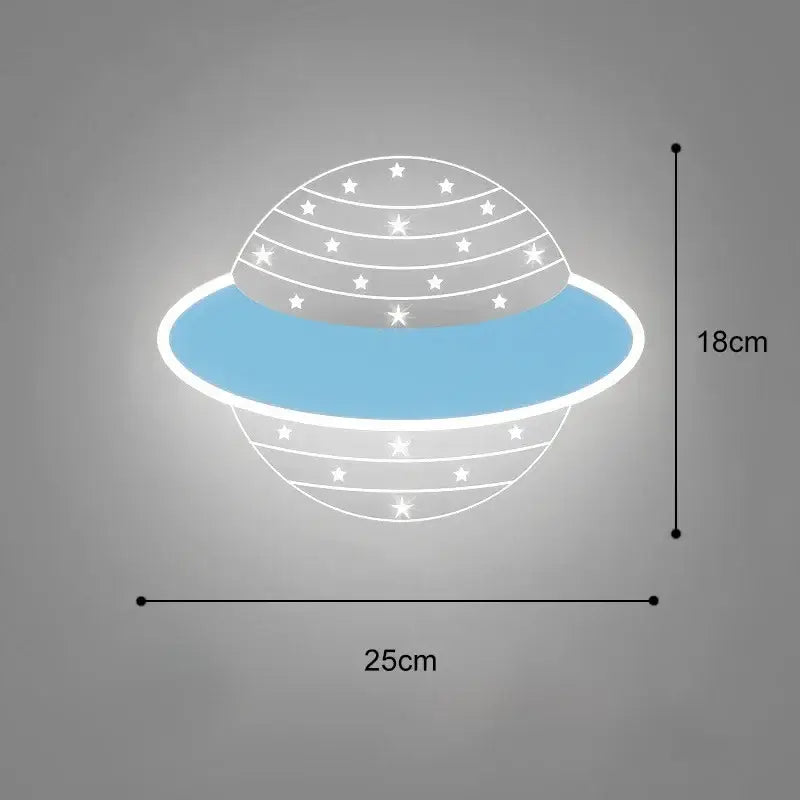 A modern cartoon wall lamp shaped like a blue and white whale with glowing star patterns for bedroom decor