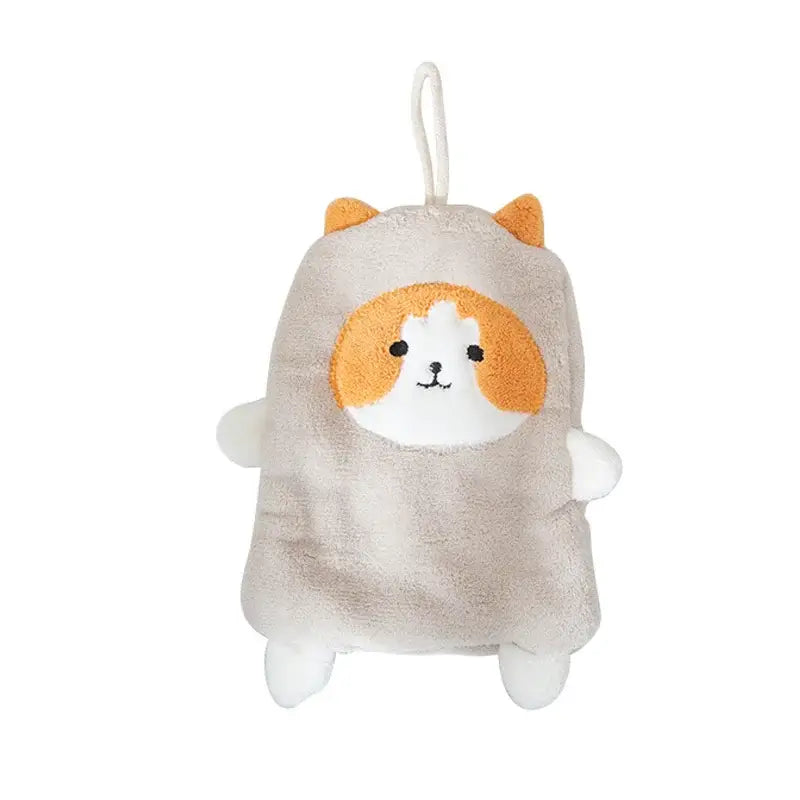 Cute beige and orange plush cat hand towel with white paws coral velvet decorbites cartoon dog bathroom glove
