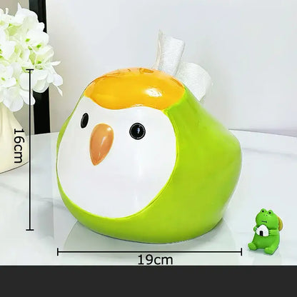 Cute green and orange glossy ceramic tissue box shaped like a cartoon parrot decorbites cartoon parrot for living room decor
