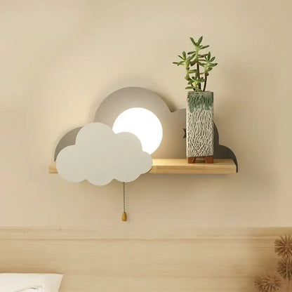 White cloud moon wall lamp with round light and wooden pull chain decorbites cloud moon for bedroom shelf decor