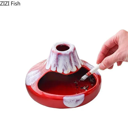 Red and white ceramic volcanic ashtray with glossy finish for office desk decor by decorbites cartoon volcanic collection