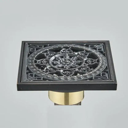 Carved decorbites black anti-odor floor drain with floral embossed patterns and brass base for bathroom hardware