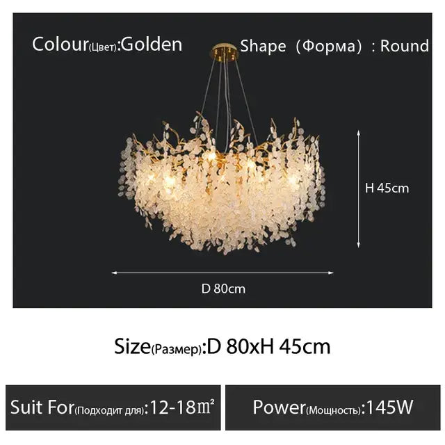 Golden circular crystal chandelier with cascading droplets 80cm diameter 45cm height decorbites circular crystal light