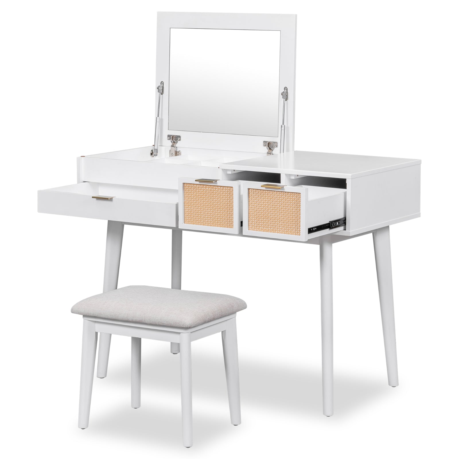 Wood Makeup Vanity Set Flip-Top Mirror Bedroom