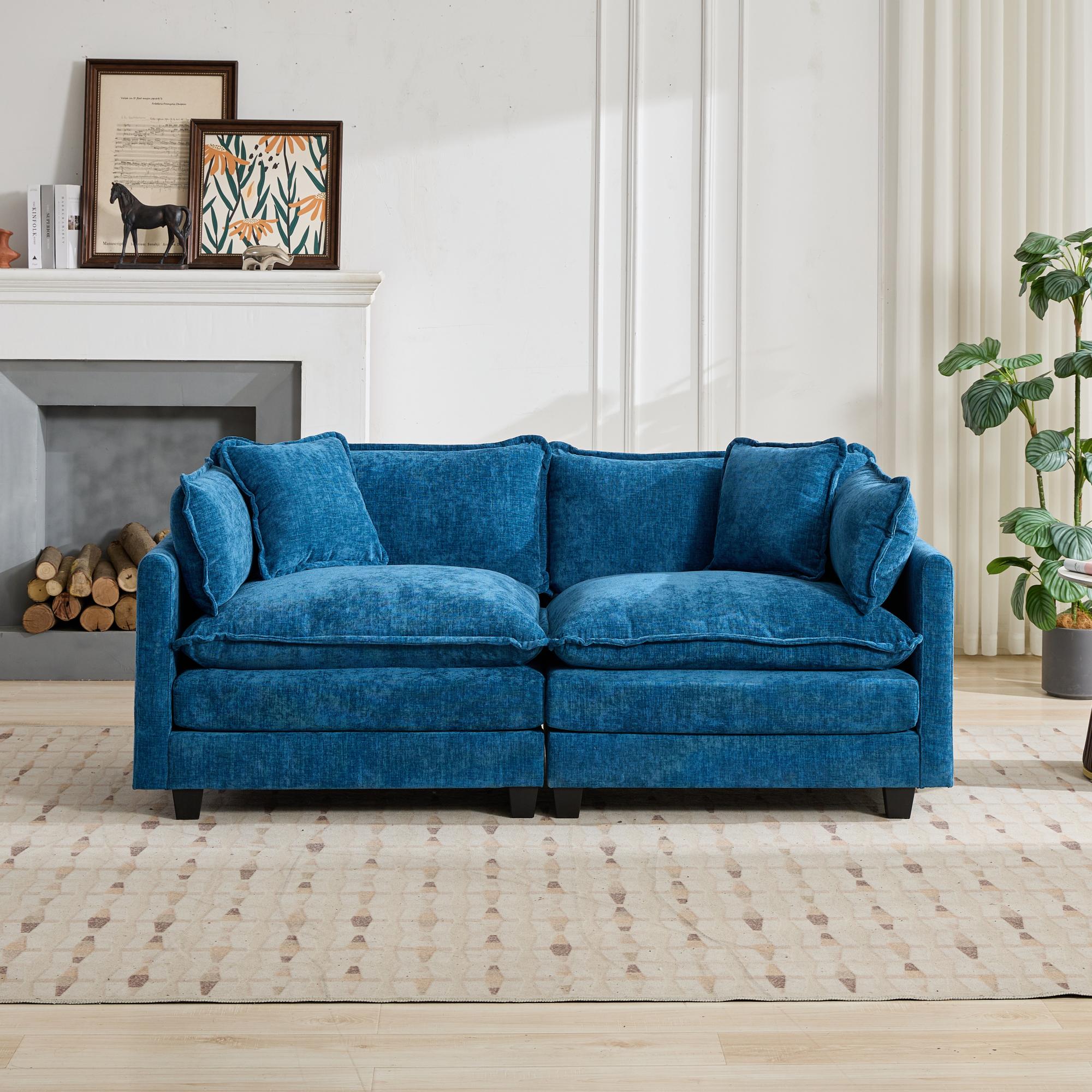 Cloud-Sofa Liebesitz Hocker nicht enthalten, modernes Ecksofa, für Wohnzimmer, Schlafzimmer und Wohnung, bequeme zweischichtige gepolsterte Sitzkissen, atmungsaktiver Chenille-Stoff, Blau.SW5012BL