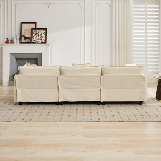Wolken-Sofa für zwei Sitzplätze, Das Kissen auf der Armlehne nicht enthalten, Modernes Sektionssofa, Für die Wohnung, Bequeme doppellagige gepolsterte Sitzkissen, Atmungsaktiver Chenille-Stoff, Beige, SW504ABG